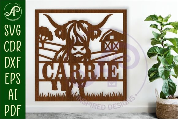 Download Highland Cow Name Sign Design for Laser - Highland cow name sign Collection