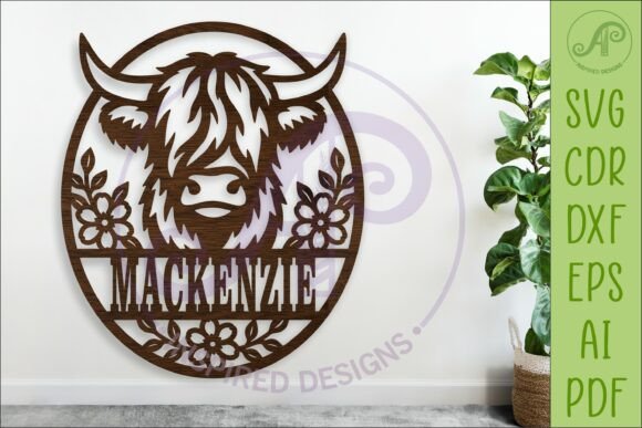 Download Floral Highland Cow Name Sign SVG. Farm - Highland cow name sign Collection
