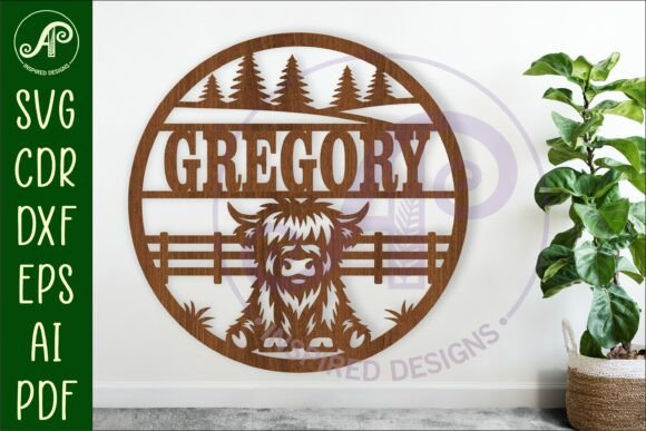 Download Highland Cow Name Sign Design for Laser - Highland cow name sign Collection